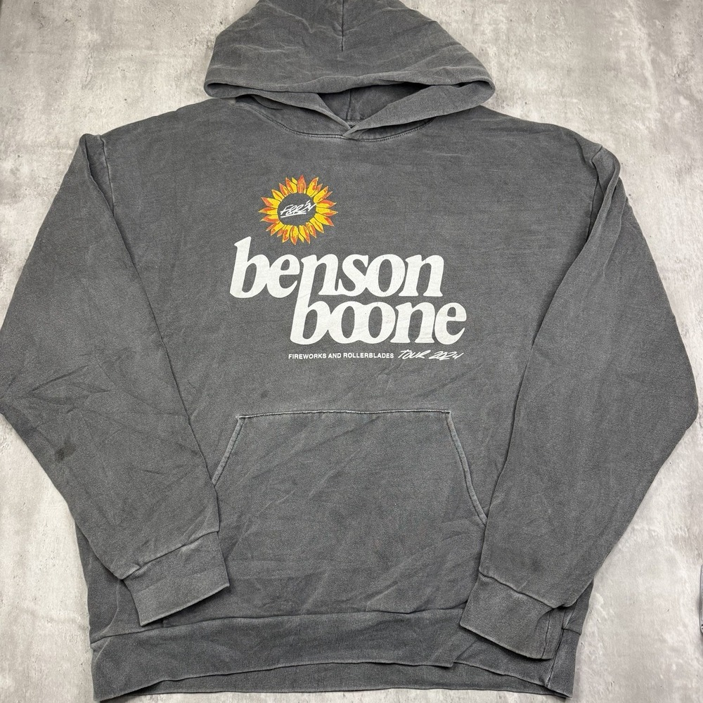 Benson Boone 2024 Tour Hoodie Sz XL Fireworks And Rollerblades Gray Heavyweight